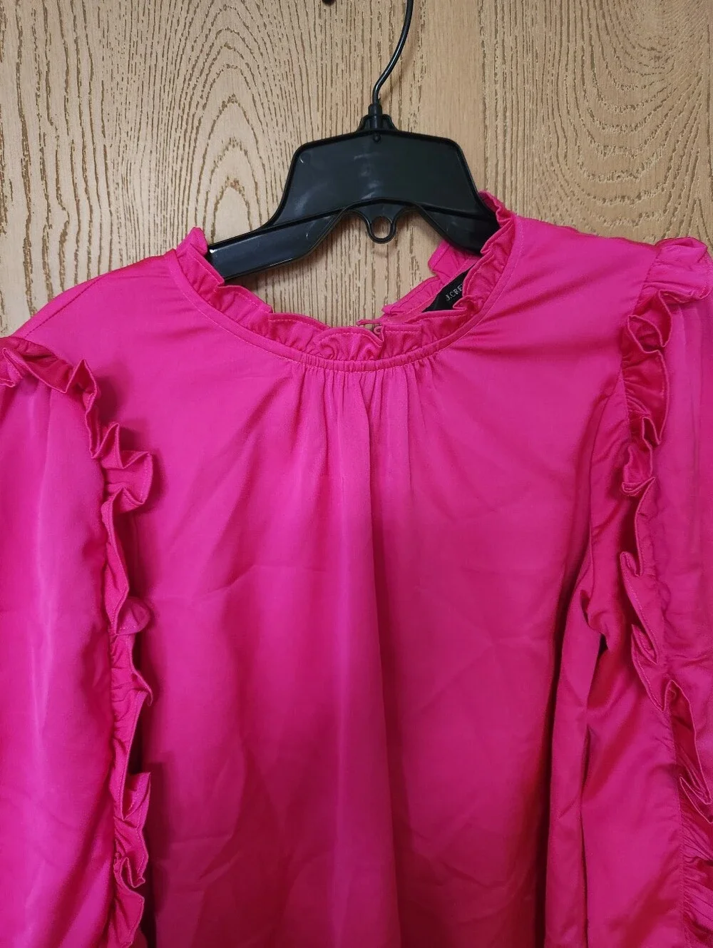 J. Crew Ruffle-Trim Satin Long Sleeve Blouse - Hot Pink